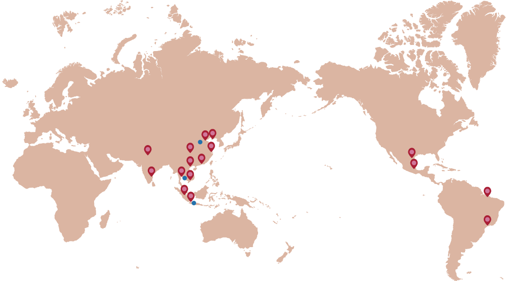 海外納入実績を示した世界地図